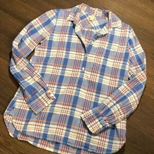 J. Crew Blue Plaid Boyfriend Popover Shirt XS